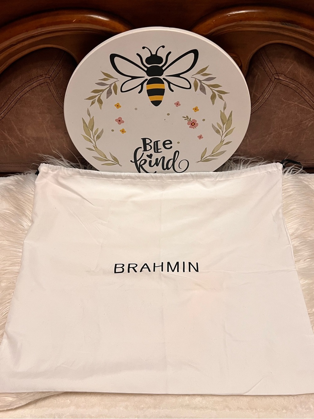 Brahmin White Cotton Drawstring Dust Bag 22X18